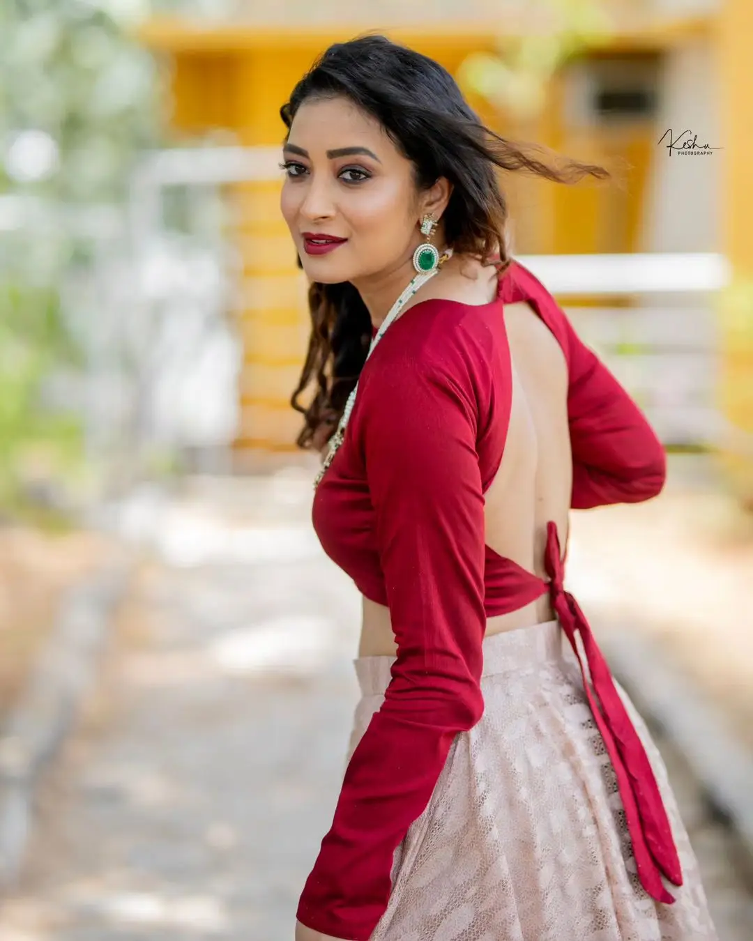 ETV Actress Bhanu Sri in Beautiful Maroon Lehenga Choli